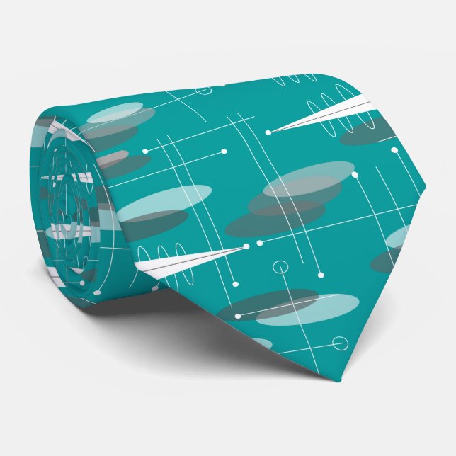 Mid-Century Modern Atomic Tie Teal (Rolled)