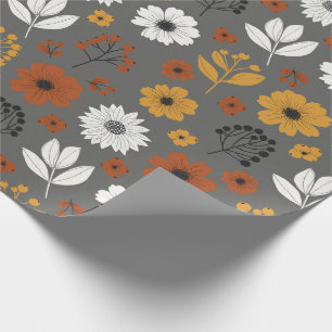 Mid-Century Modern Autumn Floral Wrapping Paper