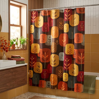 Mid-Century Modern Autumn Forest Shower Curtain