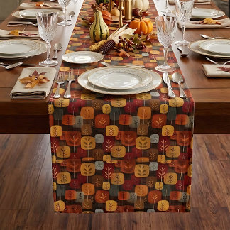 Mid-Century Modern Autumn Forest Table Runner