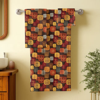 Mid-Century Modern Autumn Forest Towel Set