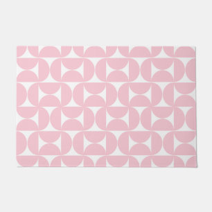 Mid Century Modern Baby Pink And White Pattern Doormat