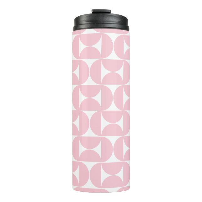 Mid Century Modern Baby Pink And White Pattern Thermal Tumbler (Front)