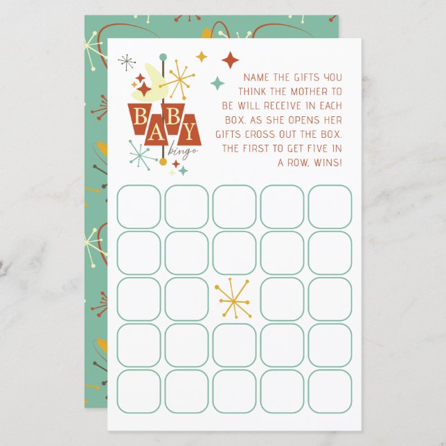 Mid-Century Modern Baby Shower Bingo Game – Retro  (Front/Back)