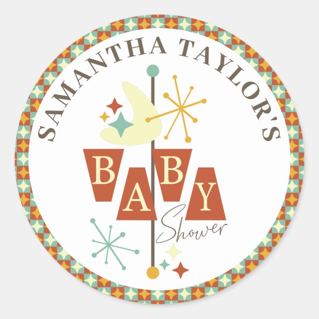 Mid-Century Modern Baby Shower Favour Sticker  (Front)