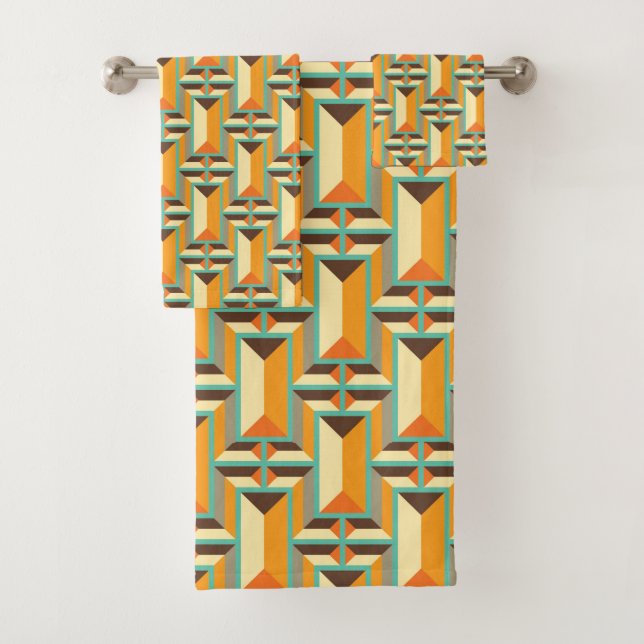 Mid-Century Modern Bath Towel, Diamond Patterns Bath Towel Set (Insitu)