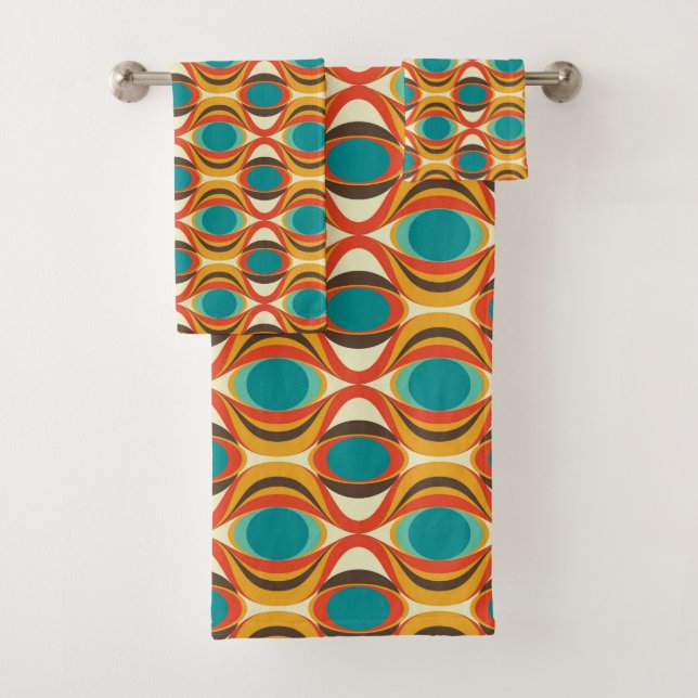 Mid-Century Modern Bath Towel, Eye Patterns Towel Set (Insitu)