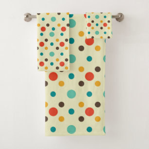 Mid-Century Modern Bath Towel, Polkadot Pattern Bath Towel Set