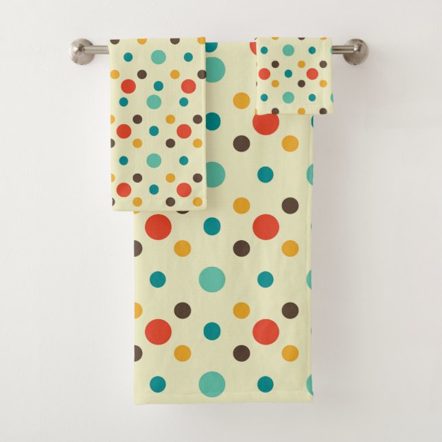 Mid-Century Modern Bath Towel, Polkadot Pattern Bath Towel Set (Insitu)