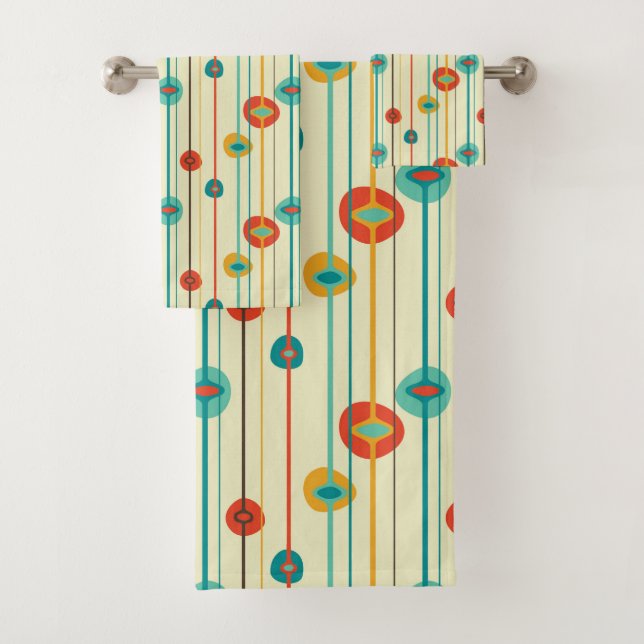 Mid-Century Modern Bath Towel, Stripped Pattern Towel Set (Insitu)