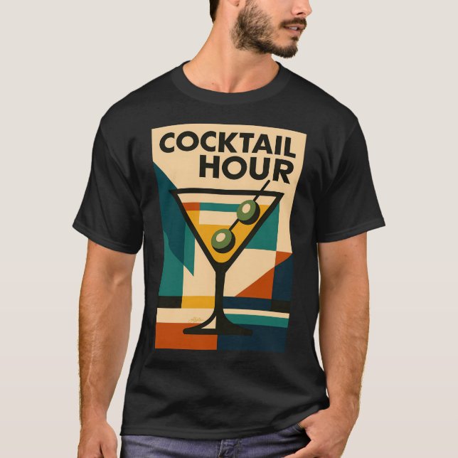 Mid Century Modern Bauhaus Cocktail Hour Martini T-Shirt (Front)