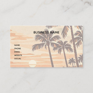 mid century modern beach Hawaii sunset palm trees  Business Card