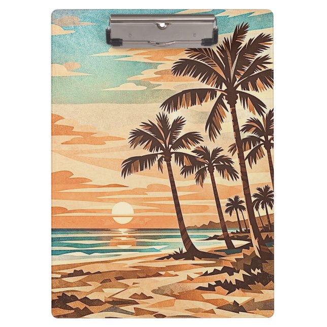 mid century modern beach Hawaii sunset palm trees  Clipboard (Front)