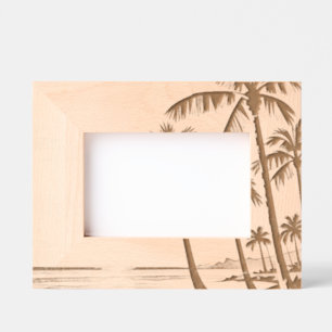 mid century modern beach Hawaii sunset palm trees  Etched Frames