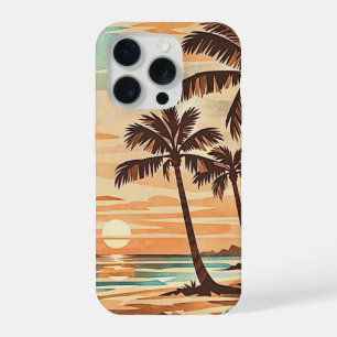 mid century modern beach Hawaii sunset palm trees  iPhone 15 Pro Case