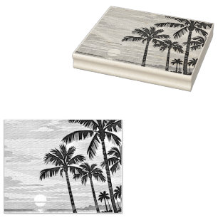 mid century modern beach Hawaii sunset palm trees  Rubber Stamp