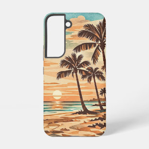 mid century modern beach Hawaii sunset palm trees Samsung Galaxy Case