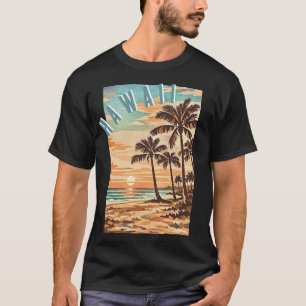 mid century modern beach Hawaii sunset palm trees T-Shirt