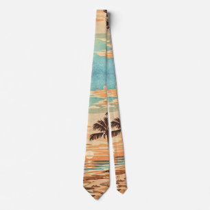 mid century modern beach Hawaii sunset palm trees  Tie