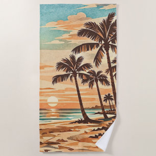 mid century modern beach Hawaii sunset palm trees Towel
