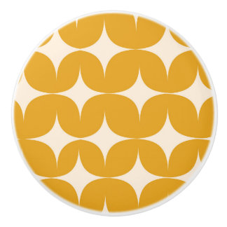 Mid Century Modern Beige Starbursts on Orange Ceramic Knob
