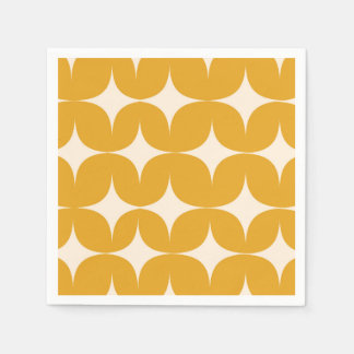 Mid Century Modern Beige Starbursts on Orange Napkin