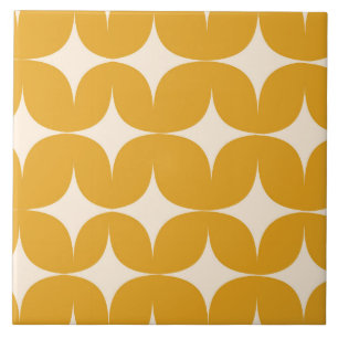 Mid Century Modern Beige Starbursts on Orange  Tile