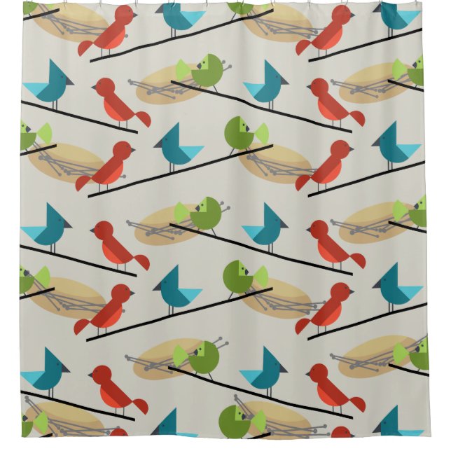 Mid Century Modern Birds Shower Curtain (Front)