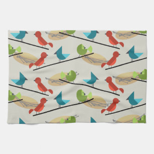 Mid Century Modern Birds Tea Towel