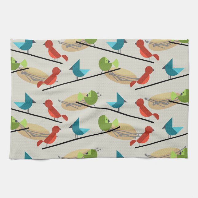 Mid Century Modern Birds Tea Towel (Horizontal)