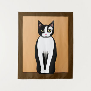 Mid Century Modern Black and White Cat Tapestry
