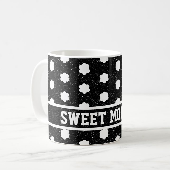 mid century modern black and white retro floral  coffee mug (Front Left)