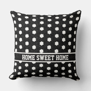 mid century modern black and white retro floral cushion