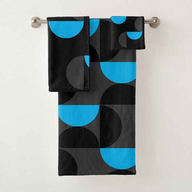 Mid-Century Modern Black blue and Grey     Bath Towel Set (Insitu)