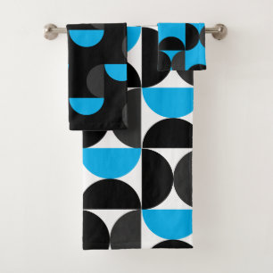 Mid-Century Modern Black blue and Grey Bath Towel Set
