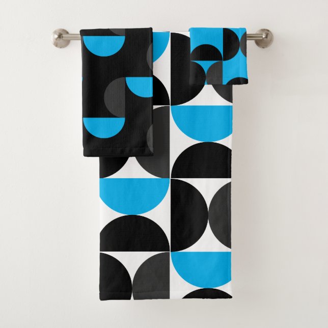 Mid-Century Modern Black blue and Grey   Bath Towel Set (Insitu)