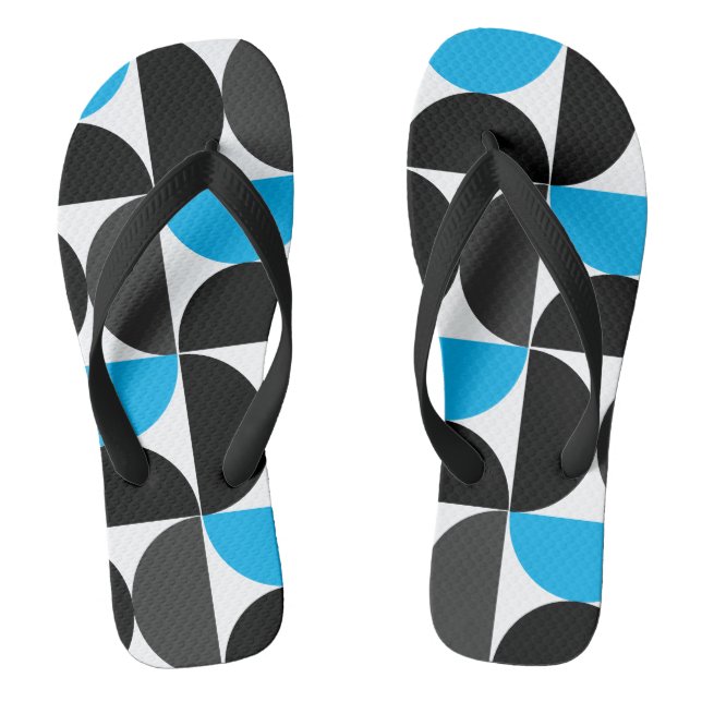 Mid-Century Modern Black blue and Grey         Flip Flops (Footbed)