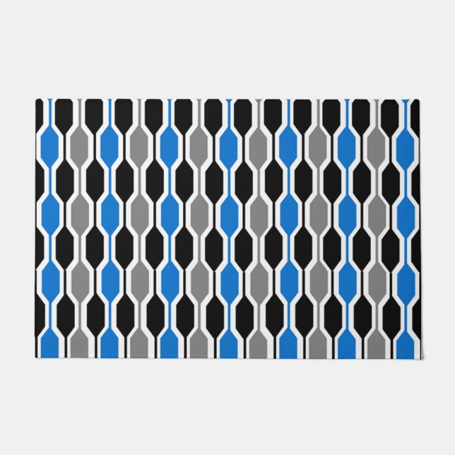 Mid-Century Modern Black, Blue, and Grey Hexagons  Doormat (Front)