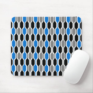 Mid-Century Modern Black, Blue, and Grey Hexagons  Mouse Mat