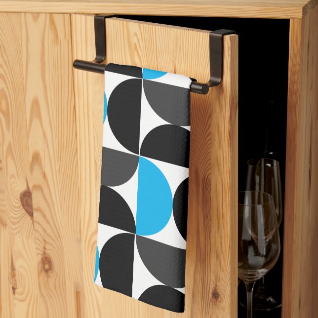 Mid-Century Modern Black blue and Grey        Tea Towel (Thirds Fold)