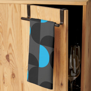Mid-Century Modern Black blue and Grey    Tea Towel