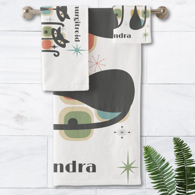 Mid Century Modern Black Cats Bath Towel Set (Mid Century Modern Black Cats Bath Towel Set)