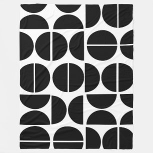 Mid-century modern black circle abstract fleece blanket