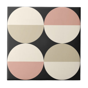 Mid Century Modern black circles geometric pattern Tile