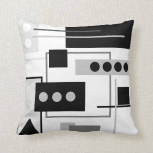 Mid Century Modern Black, Grey White Abstract  Cushion