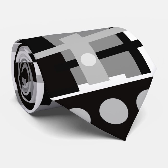 Mid Century Modern Black, Grey White Abstract Tie (Rolled)