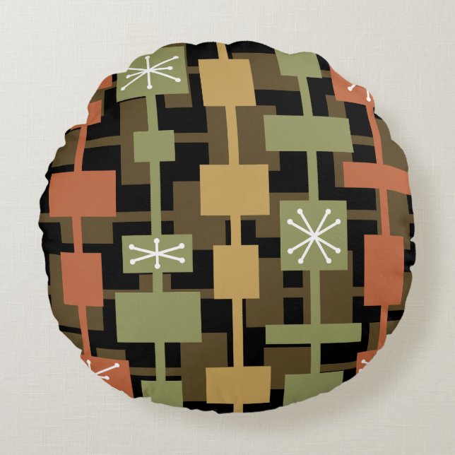 Mid Century Modern Black Multicolored Round Cushion (Front)