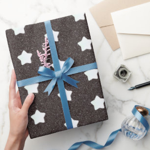 mid century modern black retro stars pattern wrapping paper