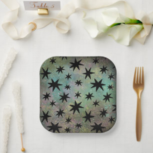 Mid Century Modern Black Stars Paper Plate