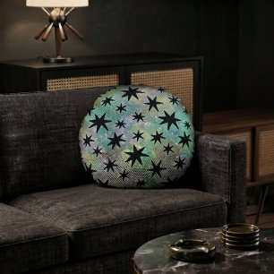 Mid Century Modern Black Stars Round Cushion
